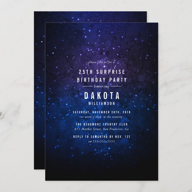 Midnight Sky & Shining Stars Galaxy Surprise Party Invitation (Front/Back)