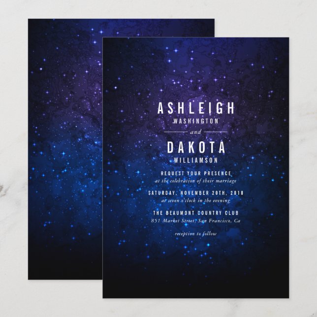 Midnight Sky & Shining Stars | Galaxy Wedding Invitation (Front/Back)