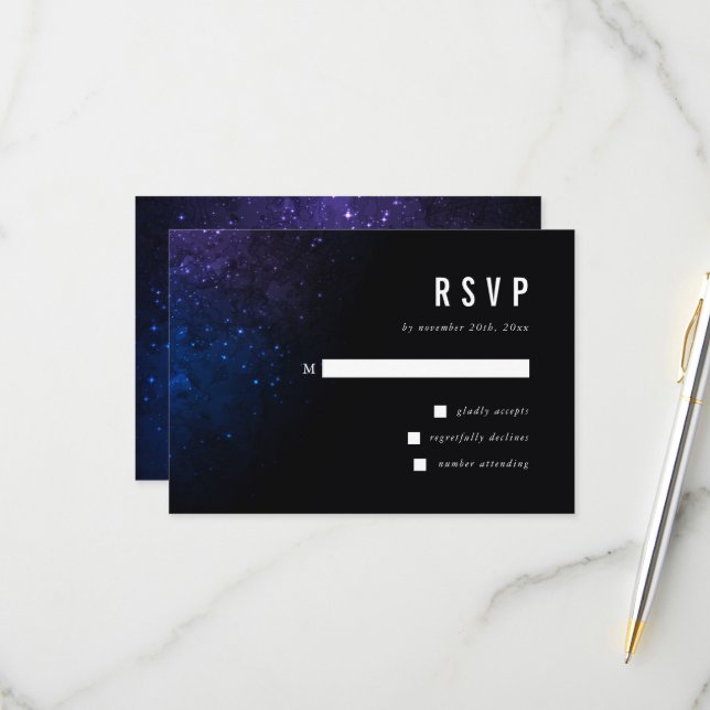 Midnight Sky & Shining Stars Galaxy Wedding RSVP Card (Front/Back In Situ)