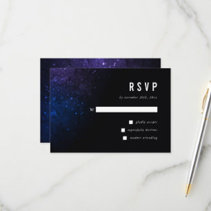 Midnight Sky & Shining Stars Galaxy Wedding RSVP Card