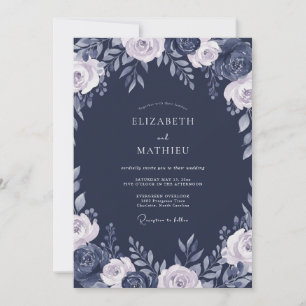 Midnight Slate Floral Wedding Invitation