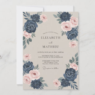 Midnight Slate Foliage Muted Eucalyptus Wedding Invitation