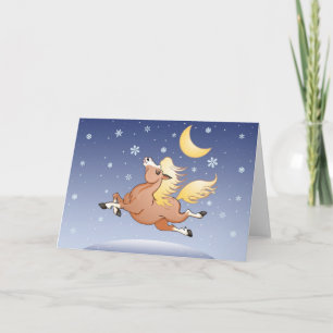 Midnight Snow gallop under the Moon Holiday Card