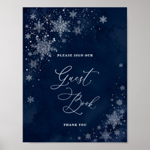 Midnight Snowflakes Bridal Shower Guest Book Sign