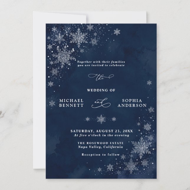 Midnight Snowflakes Wedding Invitation (Front)