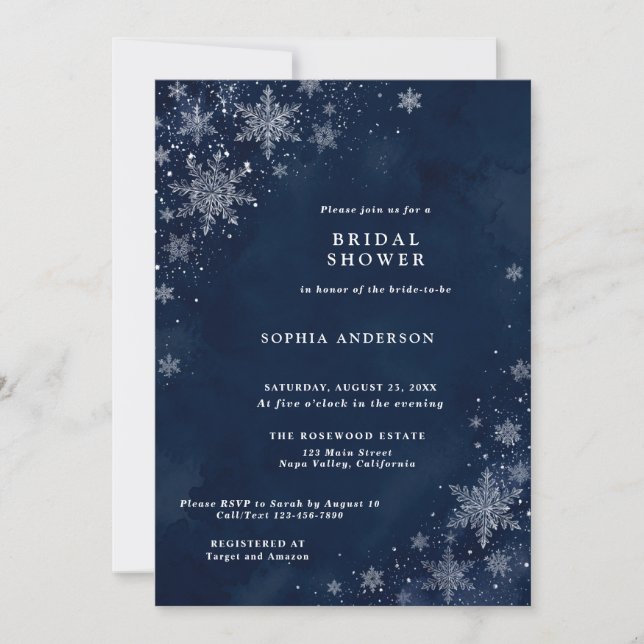 Midnight Snowflakes Winter Bridal Shower Invitation (Front)