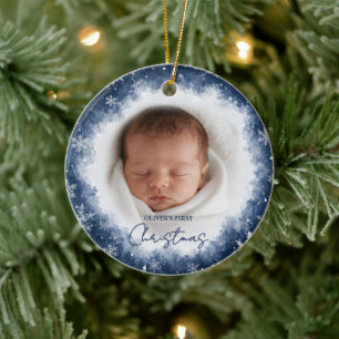 Midnight Snowflakes Winter Photo Christmas Ceramic Tree Decoration