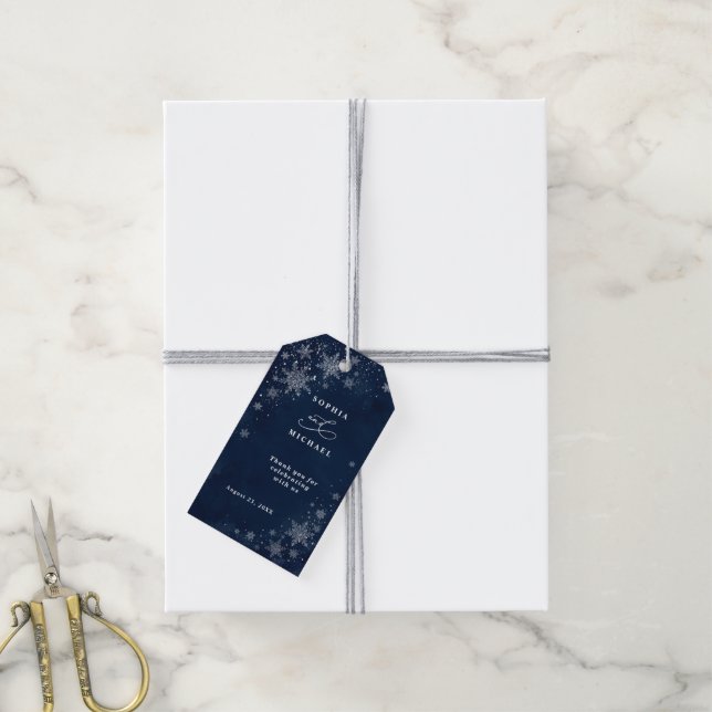 Midnight Snowflakes Winter Wedding Gift Tags (With Twine)