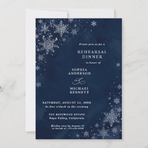 Midnight Snowflakes Winter Wedding Rehearsal Invitation