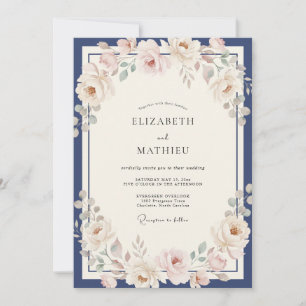 Midnight Soft Champagne Petal Wedding Invitation
