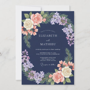 Midnight Soft Coral Painted Wedding Invitation