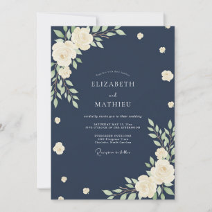 Midnight Soft Cream Bloom Wedding Invitation