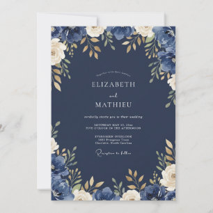 Midnight Soft Gold Leafy Wedding Invitation
