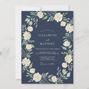Midnight Soft Ivory Leafy Wedding Invitation