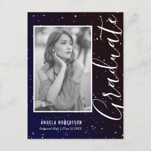 Midnight Space Glitter Photo Graduation Invitation Postcard