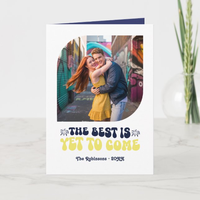 Midnight Spark Champagne Retro New Year Photo Holiday Card (Front)