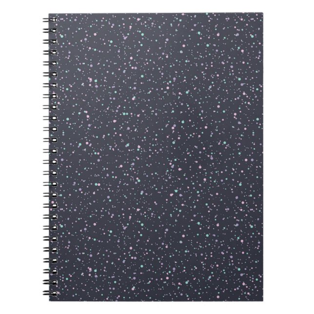 Midnight Speckled Pastel Splatter Paint Dots Notebook (Front)