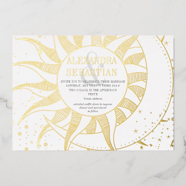 Midnight Stars Moon Sun Celestial Wedding Silver (Front)