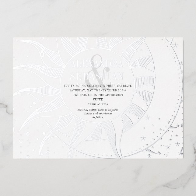 Midnight Stars Moon Sun Celestial Wedding Silver (Front)