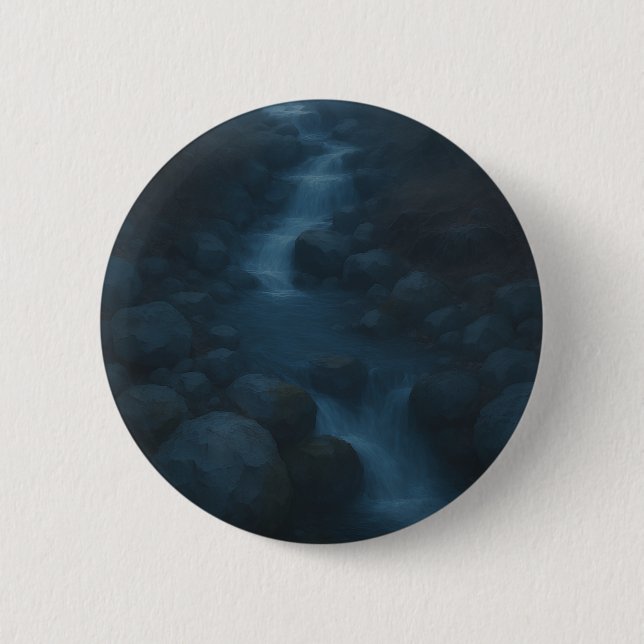 Midnight Stream – Whispering Waters in the Mist 6 Cm Round Badge (Front)