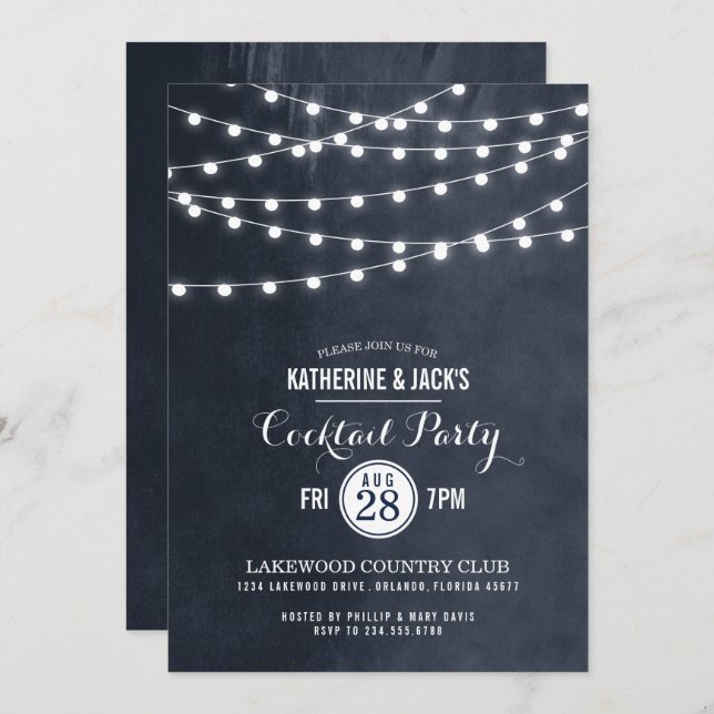 Midnight String Lights Cocktail Party Invitation (Front/Back)