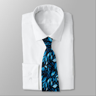Midnight Stroll Black & Blue Botanical Tie
