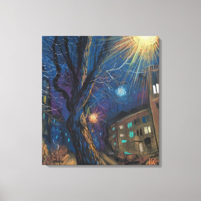 Midnight Sun, Night Street Tree Landscape Paintin Canvas Print (Front)
