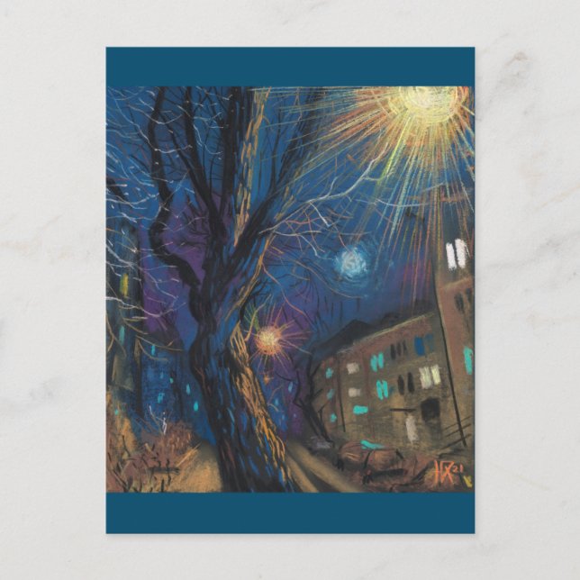 Midnight Sun, Night Street Tree Landscape Painting Postcard (Front)