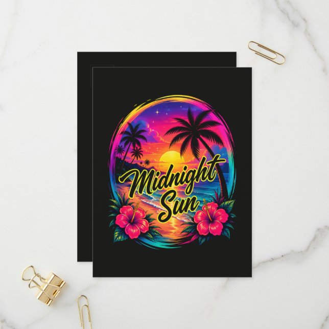 Midnight Sun Tropical Beach Sunset Invitation Postcard (Front/Back In Situ)