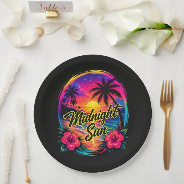 Midnight Sun Tropical Beach Sunset Paper Plate (Wedding)