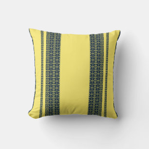 Midnight Sun – Yellow & Navy Ornamental Stripes Cushion