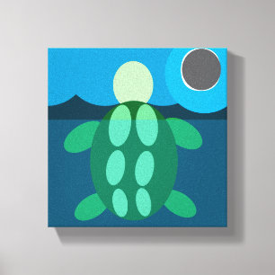 Midnight swim turtle on canvas print