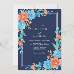 Midnight Tangerine Painted Wedding Invitation