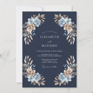 Midnight Taupe Petal Wedding Invitation