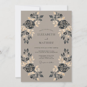 Midnight Taupe Rose Wedding Invitation