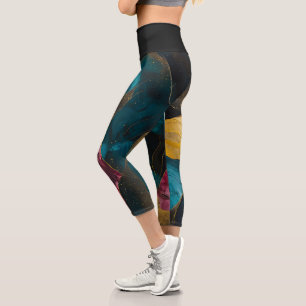 Midnight Teal & Gold Marble Fusion Capri Leggings