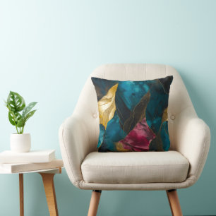 Midnight Teal & Gold Marble Fusion Cushion