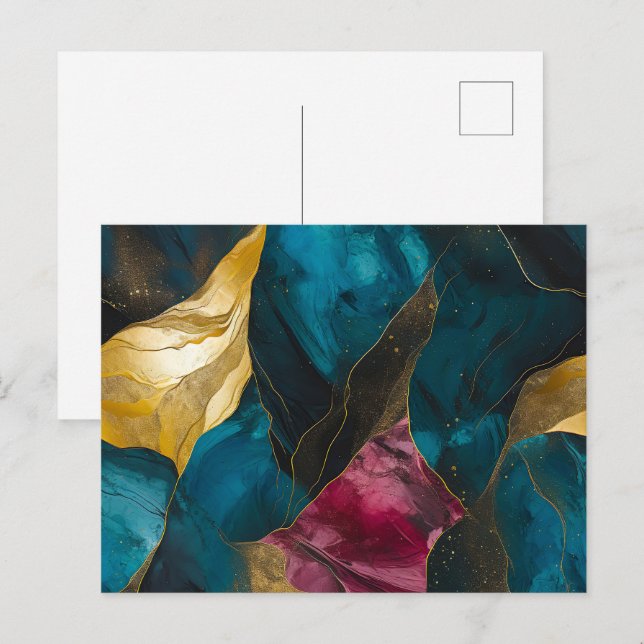 Midnight Teal & Gold Marble Fusion Postcard (Front/Back)
