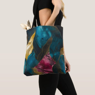 Midnight Teal & Gold Marble Fusion Tote Bag