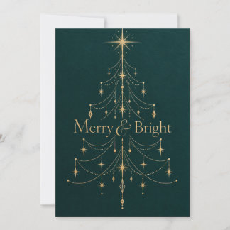 Midnight Teal Gold Tree Merry and Bright Christmas Holiday Card