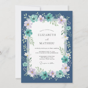 Midnight Teal Lilac Painted Wedding Invitation