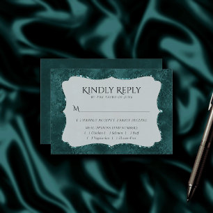 Midnight Teal Romance Dark Satiny Damask Entree RSVP Card