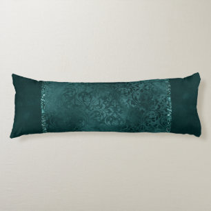 Midnight Teal Romance   Dark Satiny Grunge Damask Body Cushion