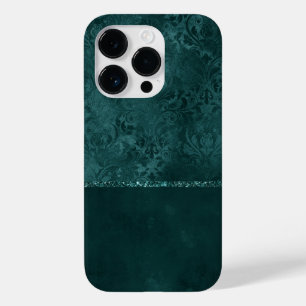 Midnight Teal Romance   Dark Satiny Grunge Damask Case-Mate iPhone 14 Pro Case