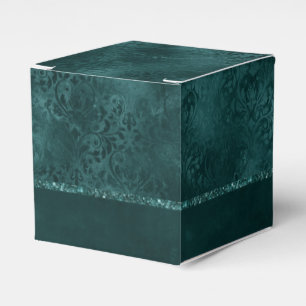Midnight Teal Romance   Dark Satiny Grunge Damask Favour Box