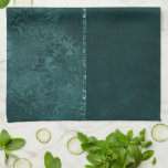 Midnight Teal Romance | Dark Satiny Grunge Damask Tea Towel<br><div class="desc">Rich sophisticated 90s style grunge is all grown up with this edgy distressed satin rose damask, luxurious velvet, and faux glitter trim in a dramatic dark moody jewel tone and dusky hue palette. This vintage 1990s unisex mixed medium abstract texture adds the perfect pop of colour and personal style. For...</div>