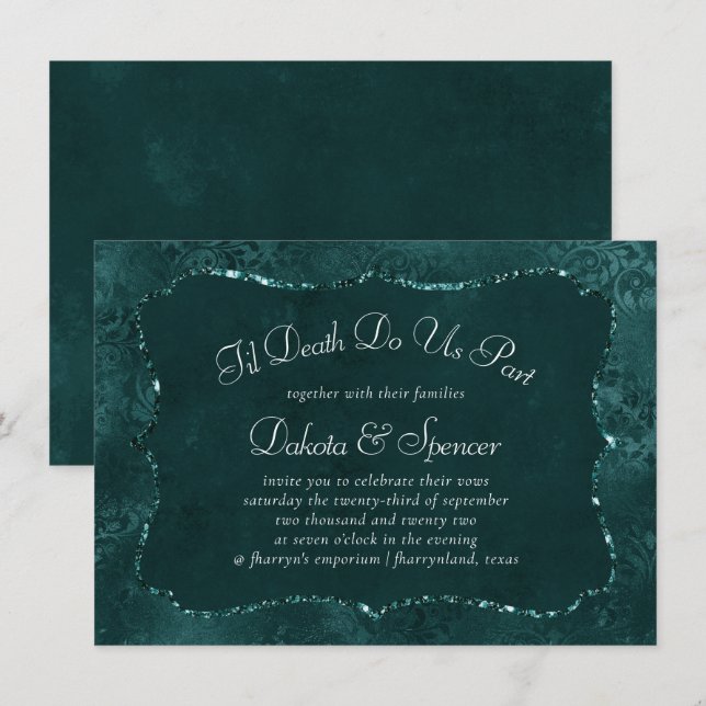 Midnight Teal Romance | Dark Satiny Grunge Wedding Invitation (Front/Back)