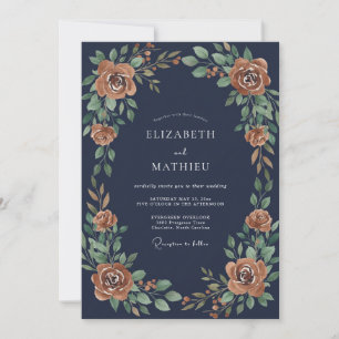 Midnight Terracotta Foliage Eucalyptus Wedding Invitation