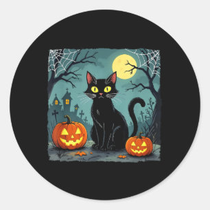 Midnight The Black Cat Loves Halloween Classic Round Sticker