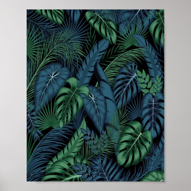 Midnight Tropical Leaves Pattern Poster (Front)